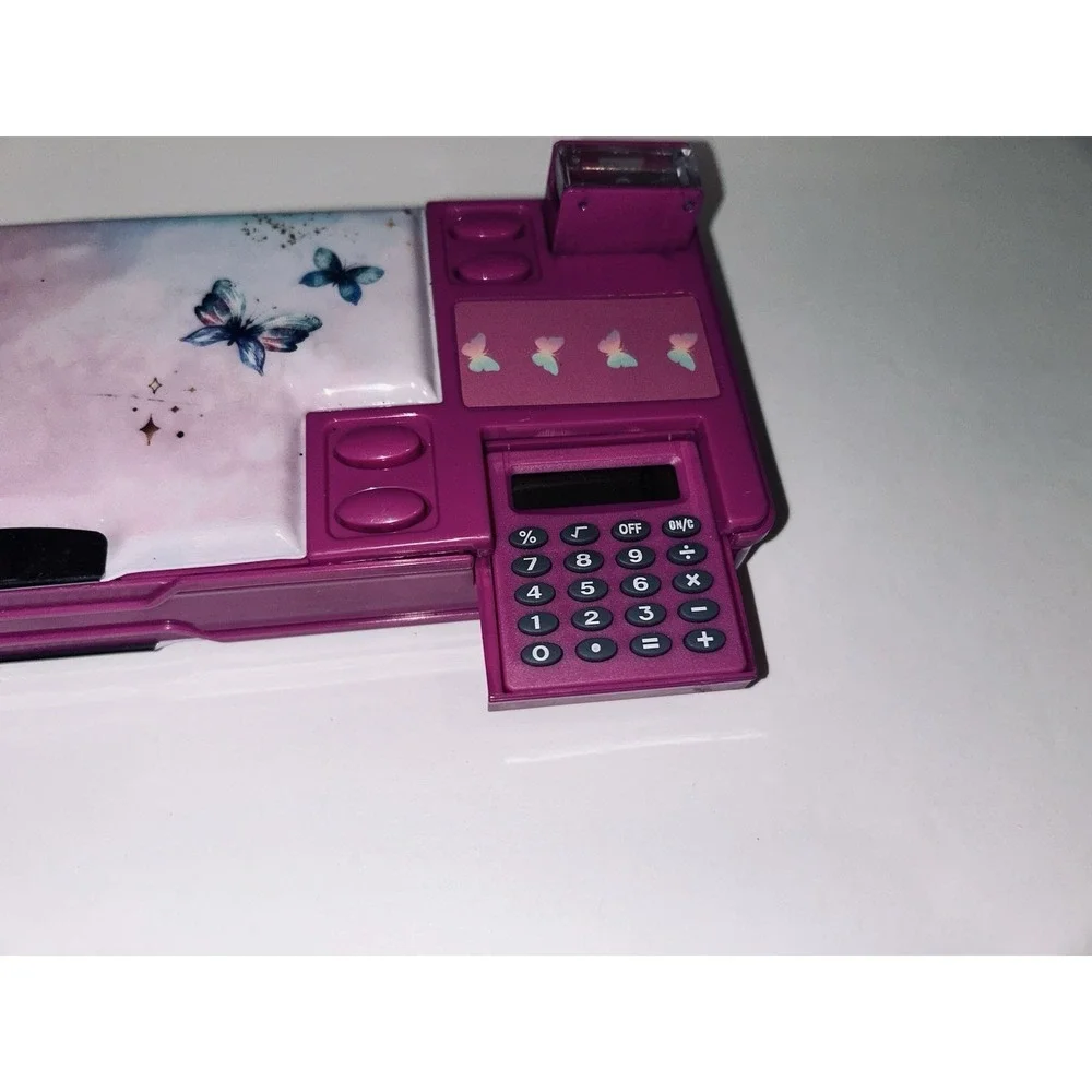 Fun Pencil Case With Calculator ,sharpener,hidden Pockets